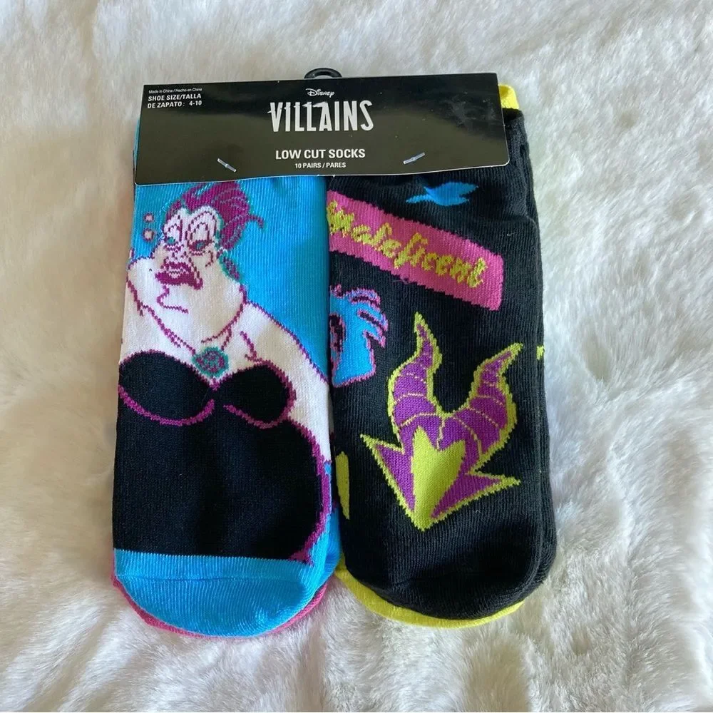 Disney Villains 10 Pairs of Low Cut Socks NWT